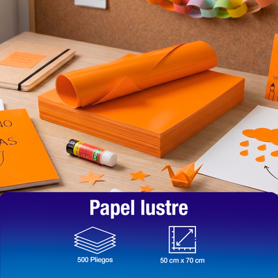 Papel Lustre Naranja 50x70 cm | Caja 500 hojas