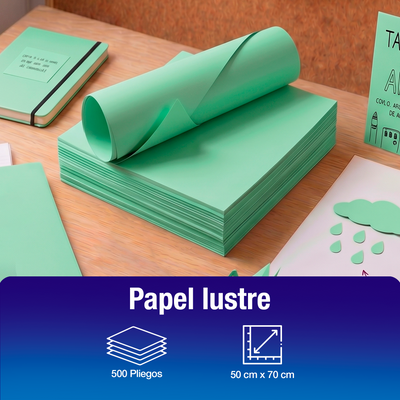 Papel Lustre Verde Nilo 50x70 cm | Caja 500 hojas