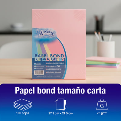 Hojas de Papel Bond Rosa Claro | 75 g Tamaño Carta