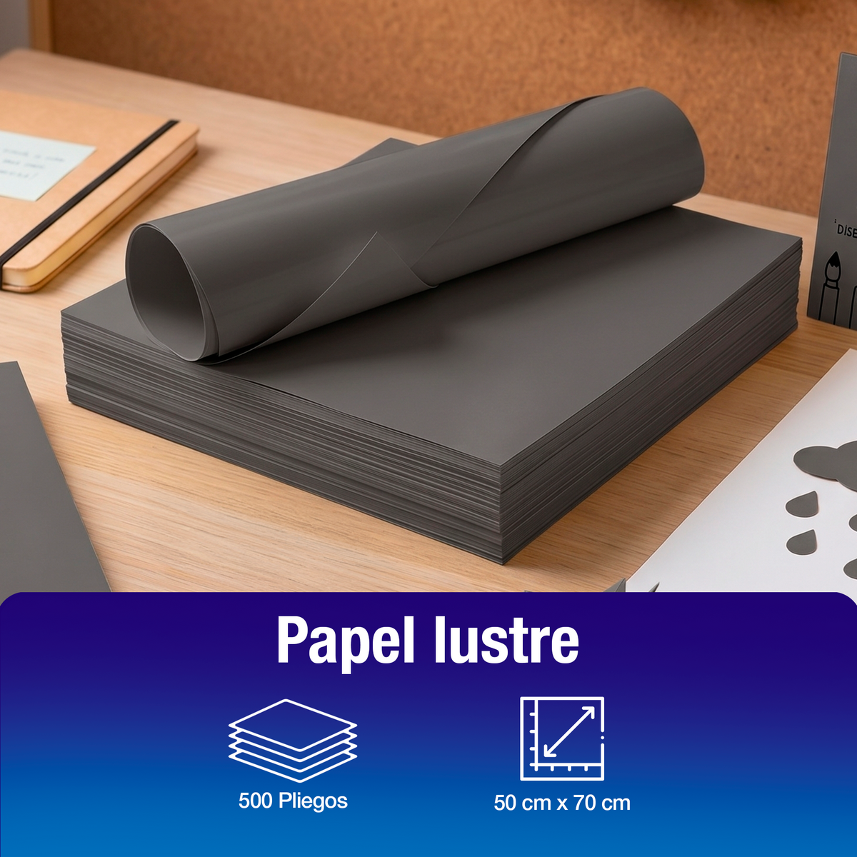 Papel Lustre Gris 50x70 cm | Caja 500 hojas