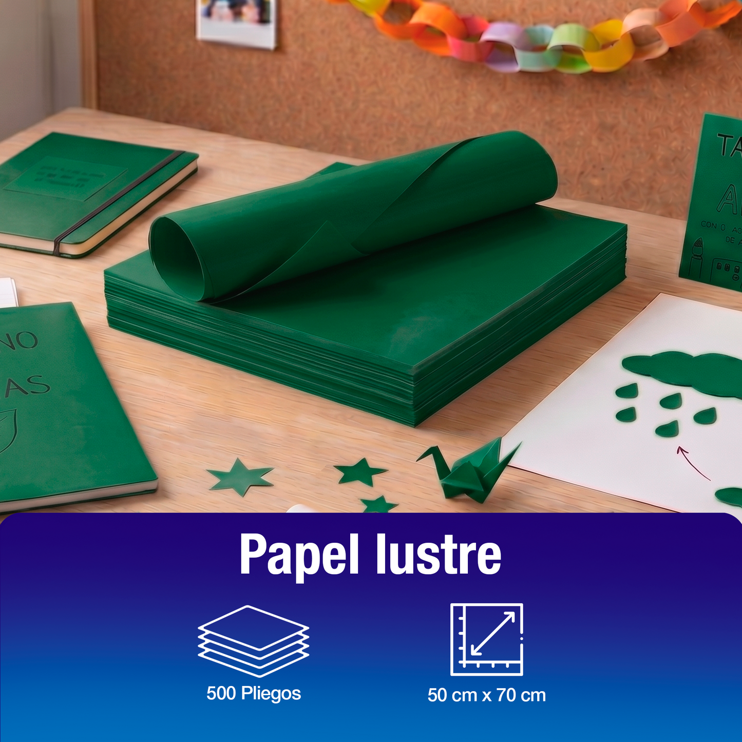 Papel Lustre Verde Bandera 50x70 cm | Caja 500 hojas