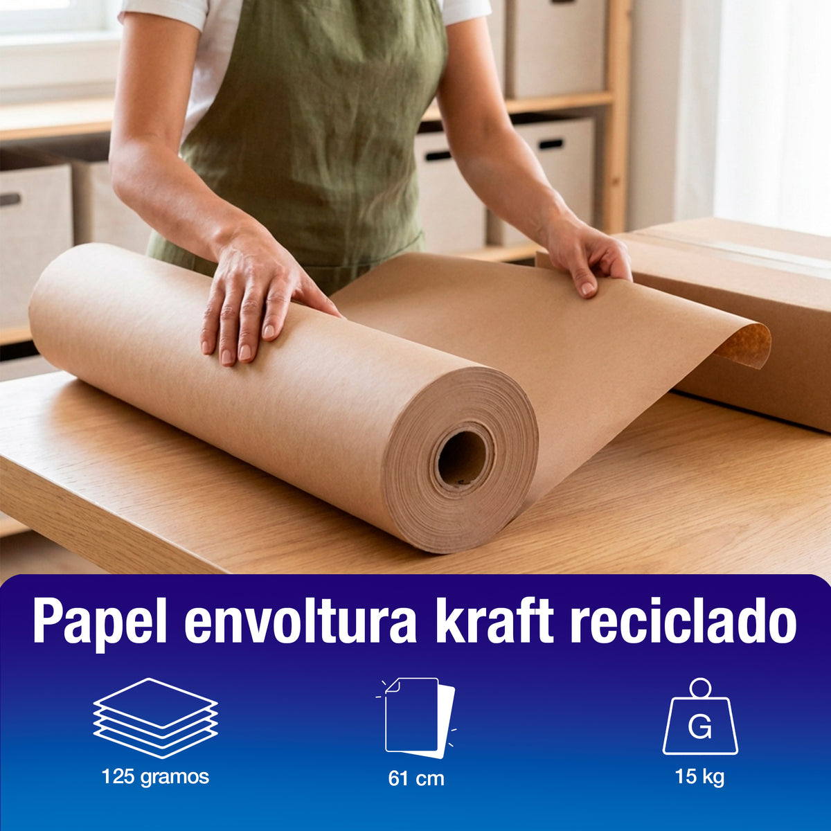 Papel Envoltura Kraft Reciclado 125 grs | 61 cm x 15 kg