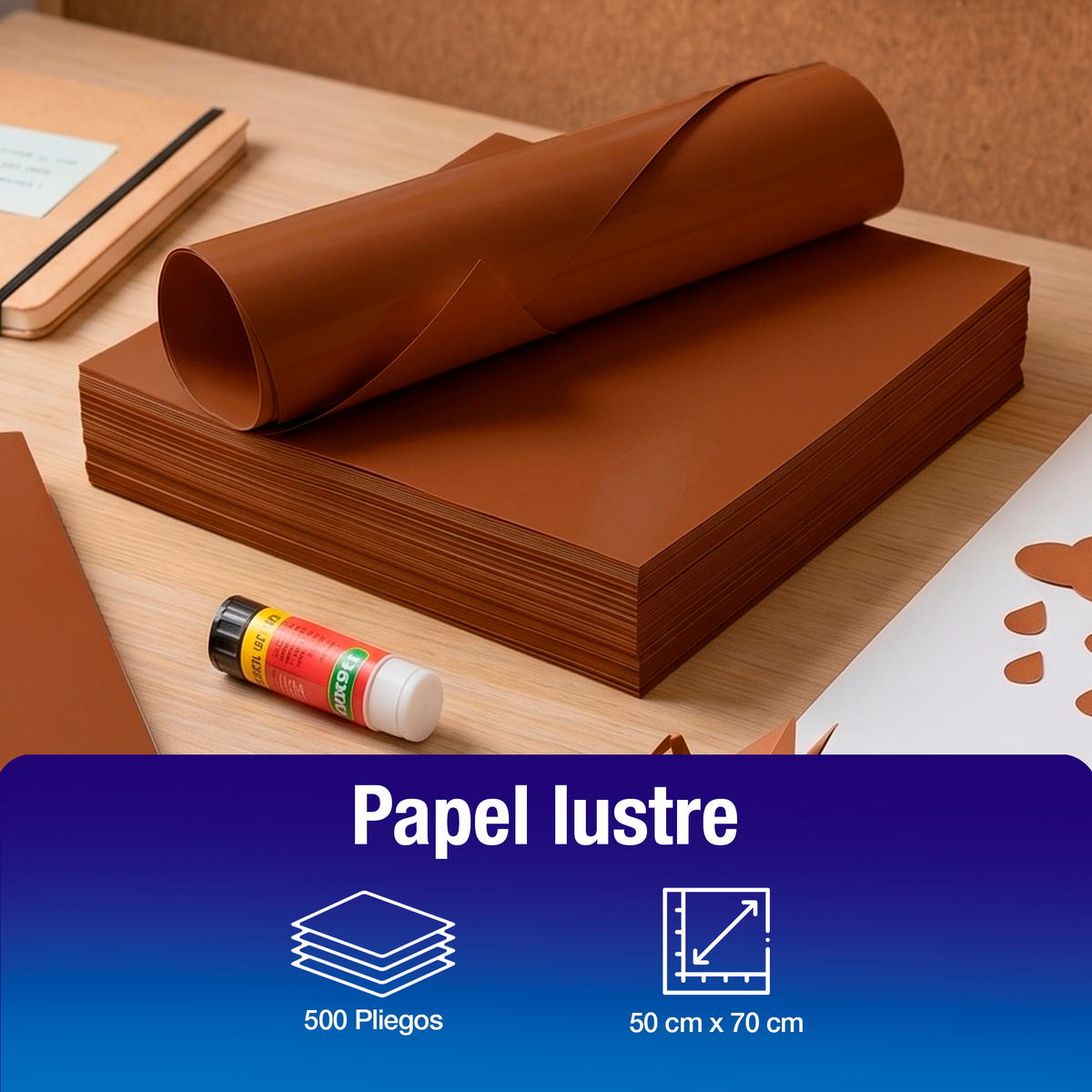 Papel Lustre Café 50x70 cm | Caja 500 hojas