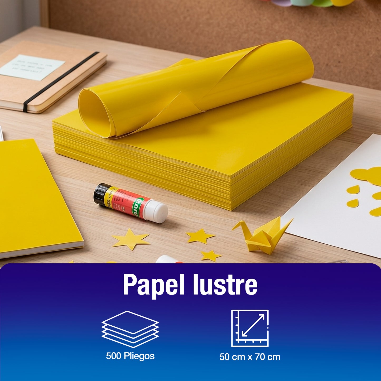 Papel Lustre Amarillo Canario 50x70 cm | Caja 500 hojas