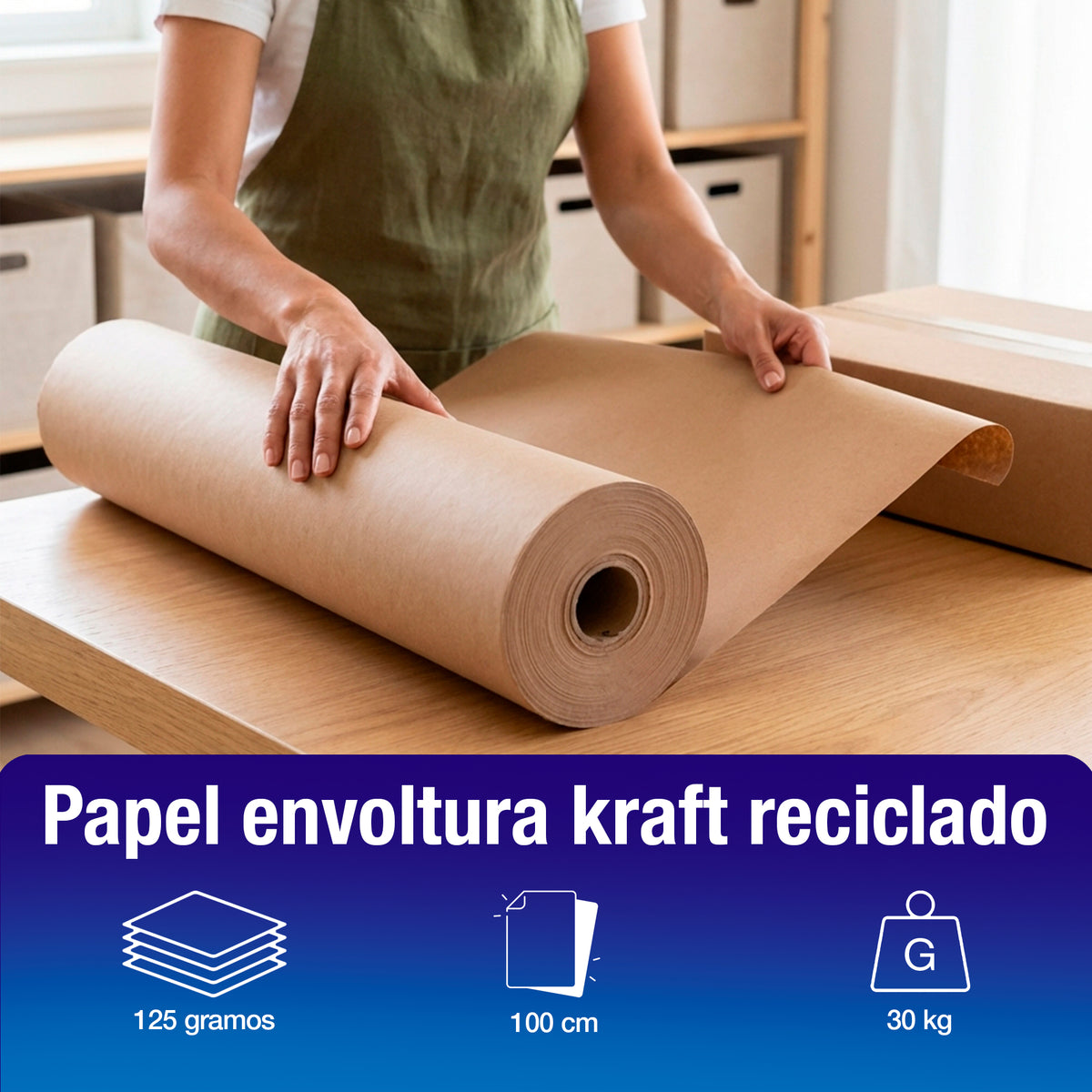 Papel Envoltura Kraft Reciclado 125 grs | 100 cm x 30 kg