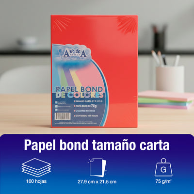 Hojas de Papel Bond Rojo 75 g Tamaño Carta | 100 Hojas