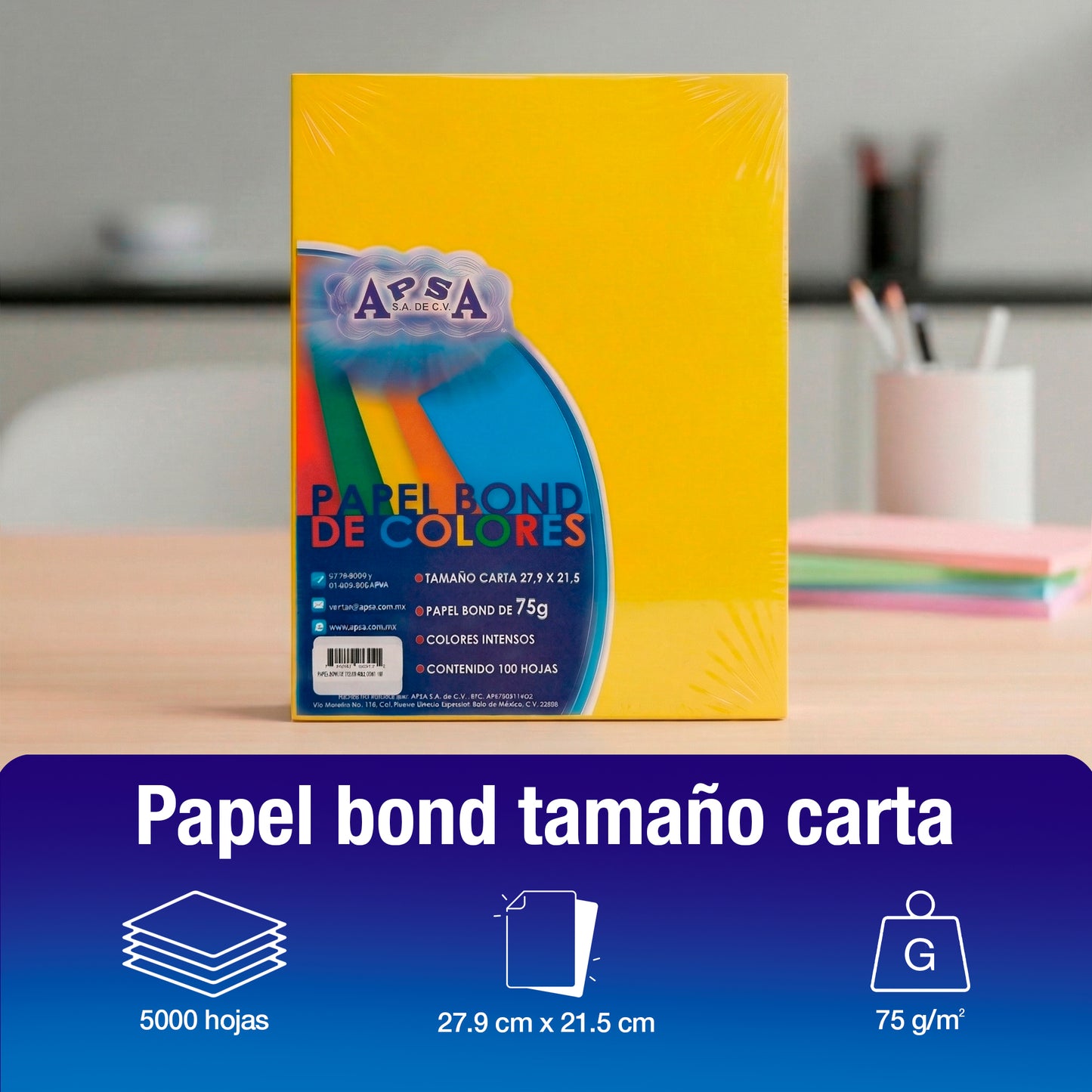 Hojas de Papel Bond Amarillo | 75 g Tamaño Carta