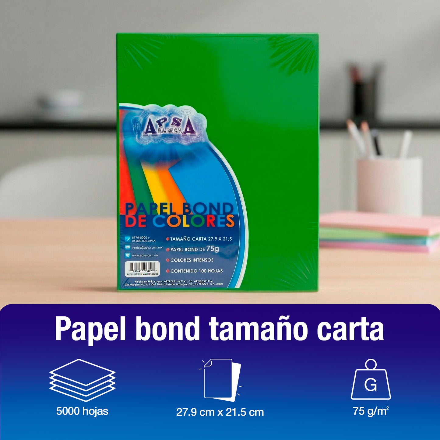 Hojas de Papel Bond Verde | 75 g Tamaño Carta