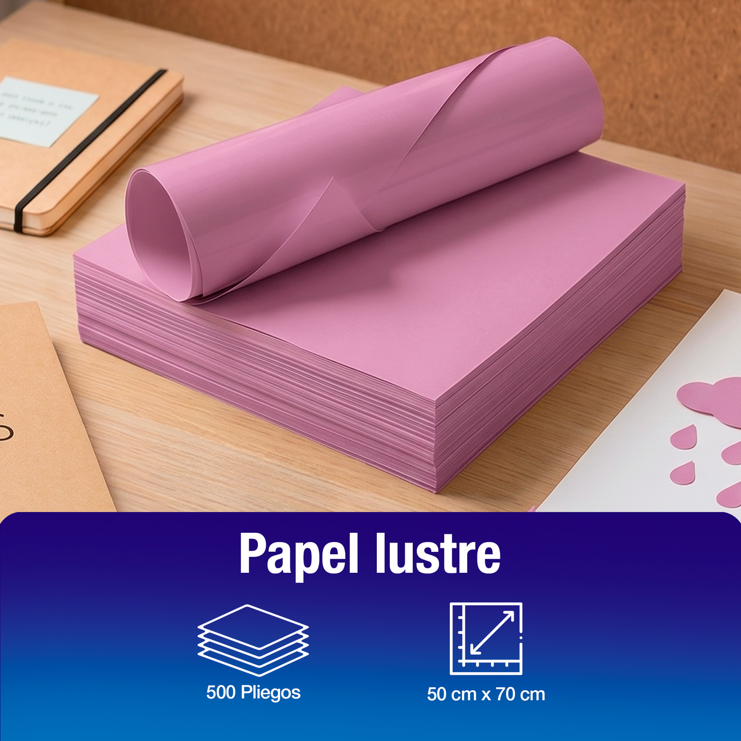 Papel Lustre Lila Pastel 50x70 cm | Caja 500 hojas