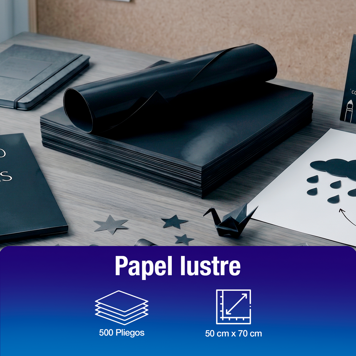 Papel Lustre Negro 50x70 cm | Caja 500 hojas