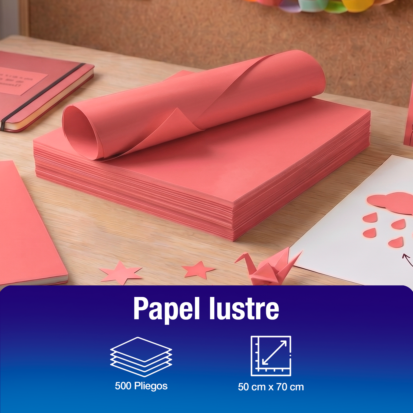 Papel Lustre Rosa Pastel 50x70 cm | Caja 500 hojas