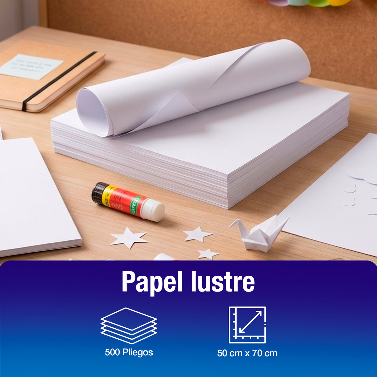 Papel Lustre Blanco 50x70 cm | Caja 500 hojas
