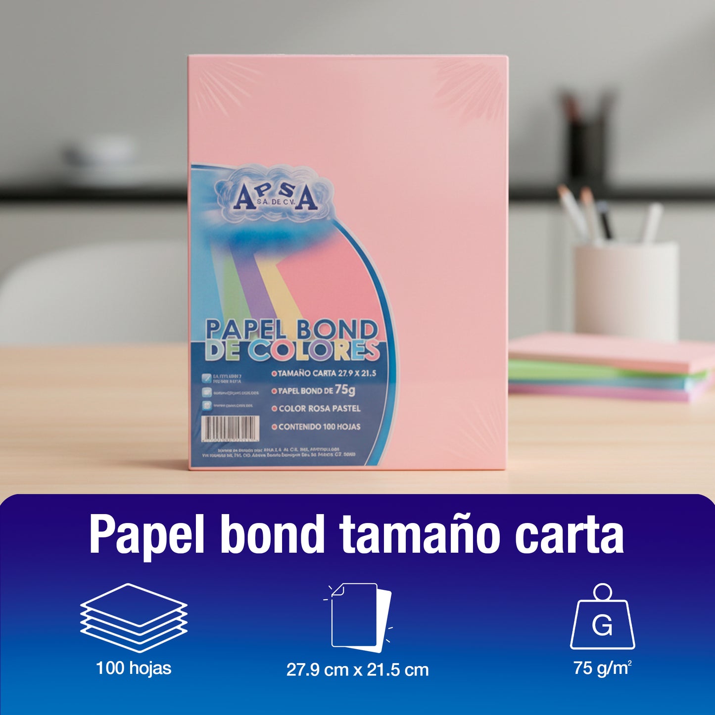 Hojas de Papel Bond Rosa Claro | 75 g Tamaño Carta
