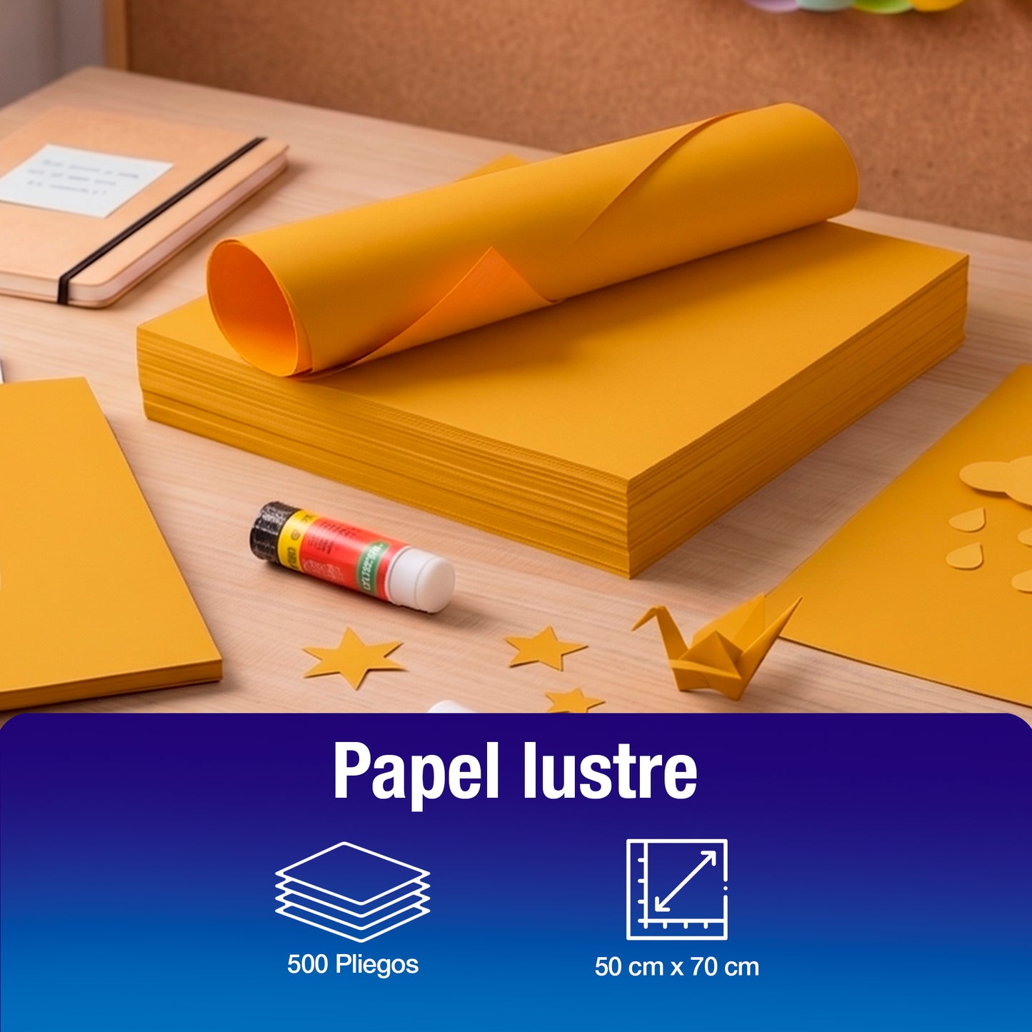 Papel Lustre Mostaza 50x70 cm | Caja 500 hojas