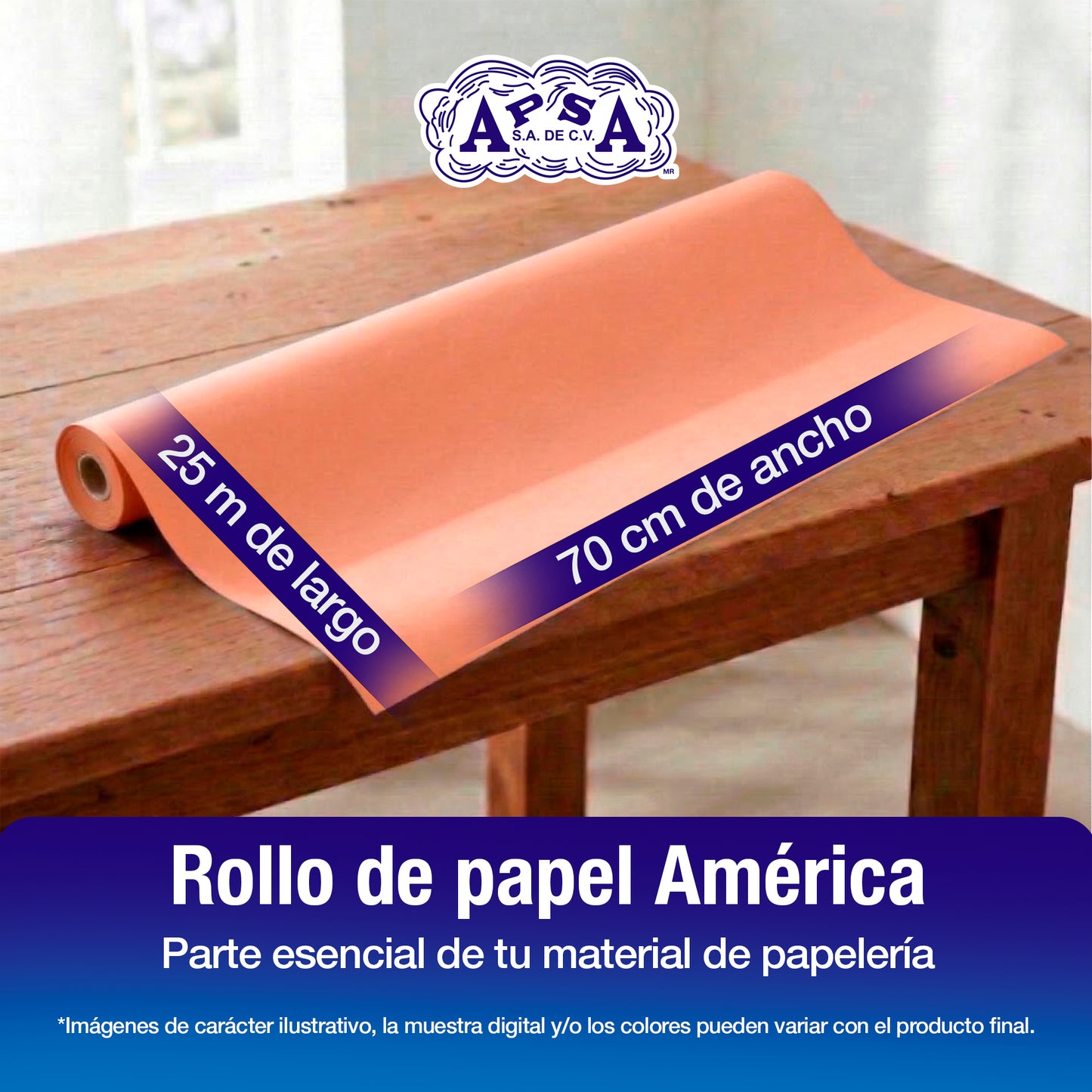 Papel América Salmón | Rollo 70 cm X 25 m