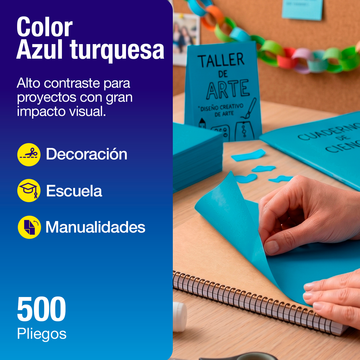 Papel Lustre Azul Turquesa 50x70 cm | Caja 500 hojas