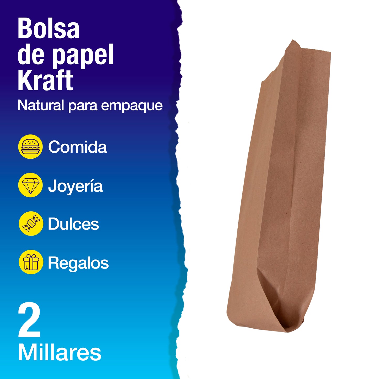 Bolsa Papel Kraft No.8 | 15.8 cm x 8 cm x 37 cm