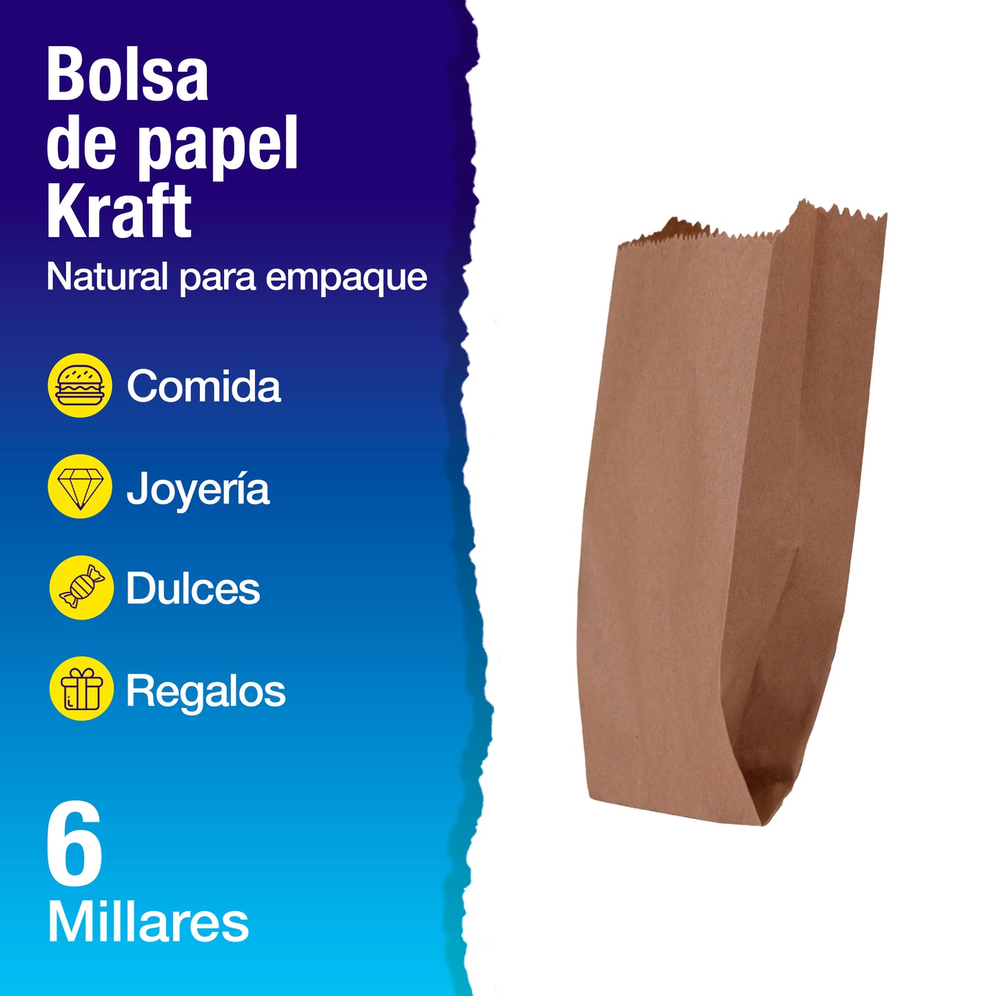 Bolsa Papel Kraft No. 2 | 23 cm x 10.3 cm x 6 cm
