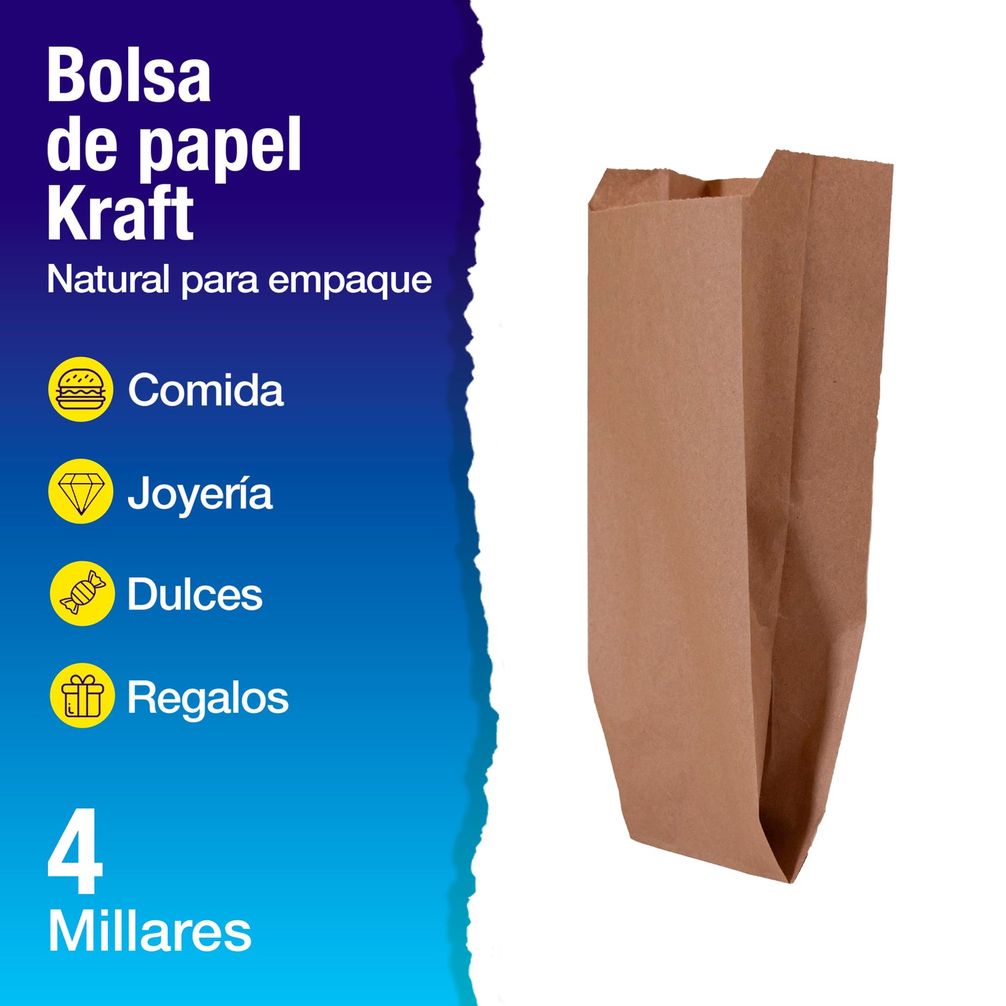 Bolsa Papel Kraft No. 4 | 30 cm x 12 cm x 6.4 cm