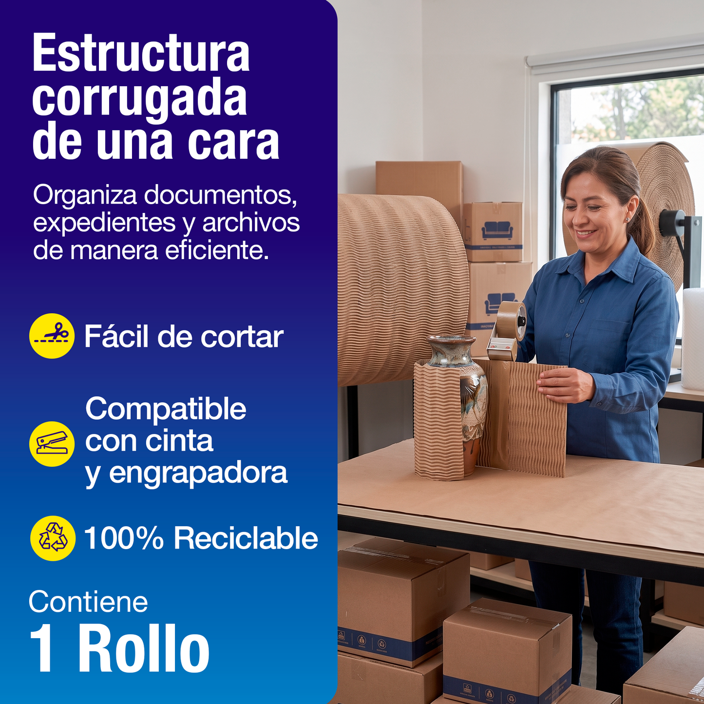 Cartón Corrugado Single Face en Rollo | 160cm - 70 kg