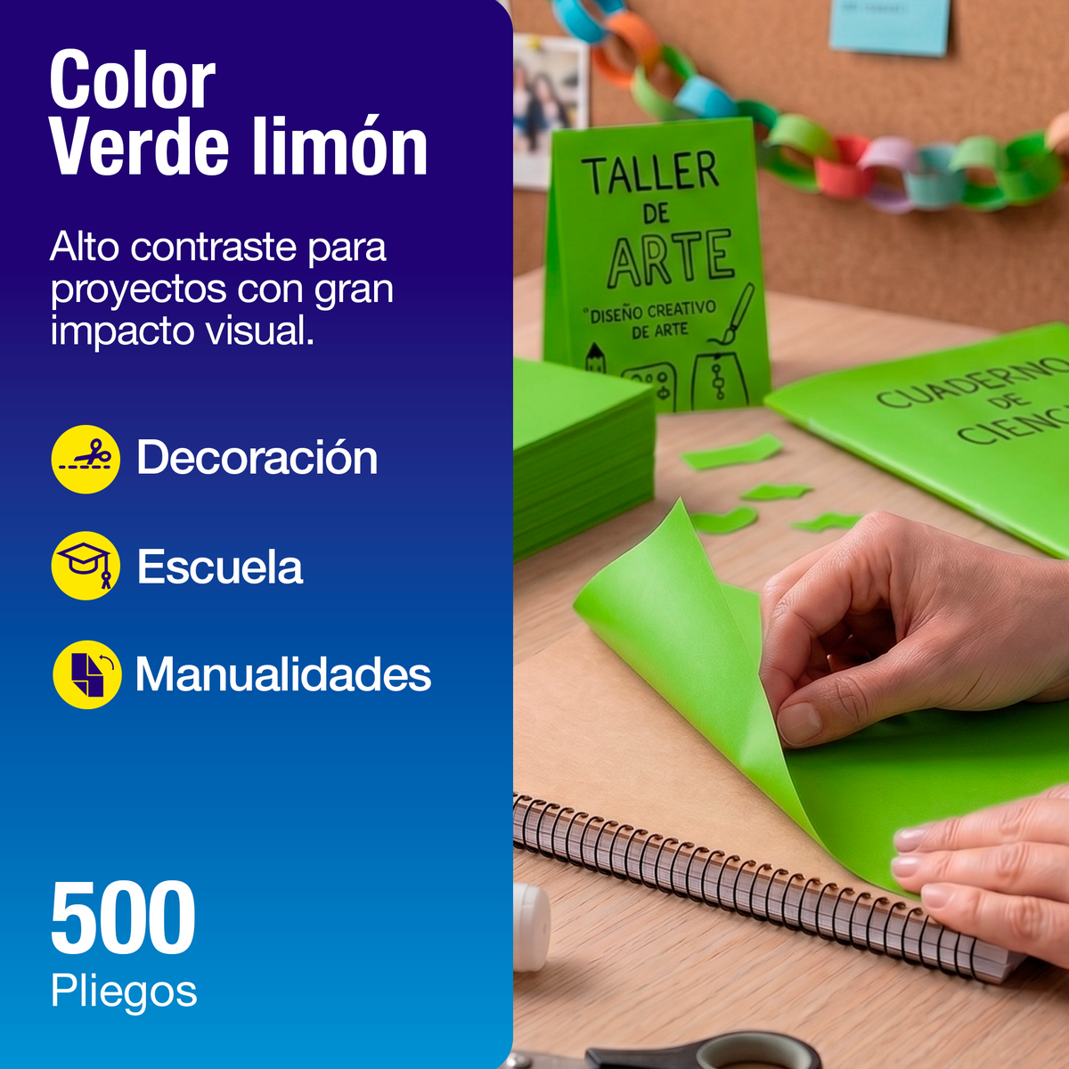 Papel Lustre Verde Limón 50x70 cm | Caja 500 hojas