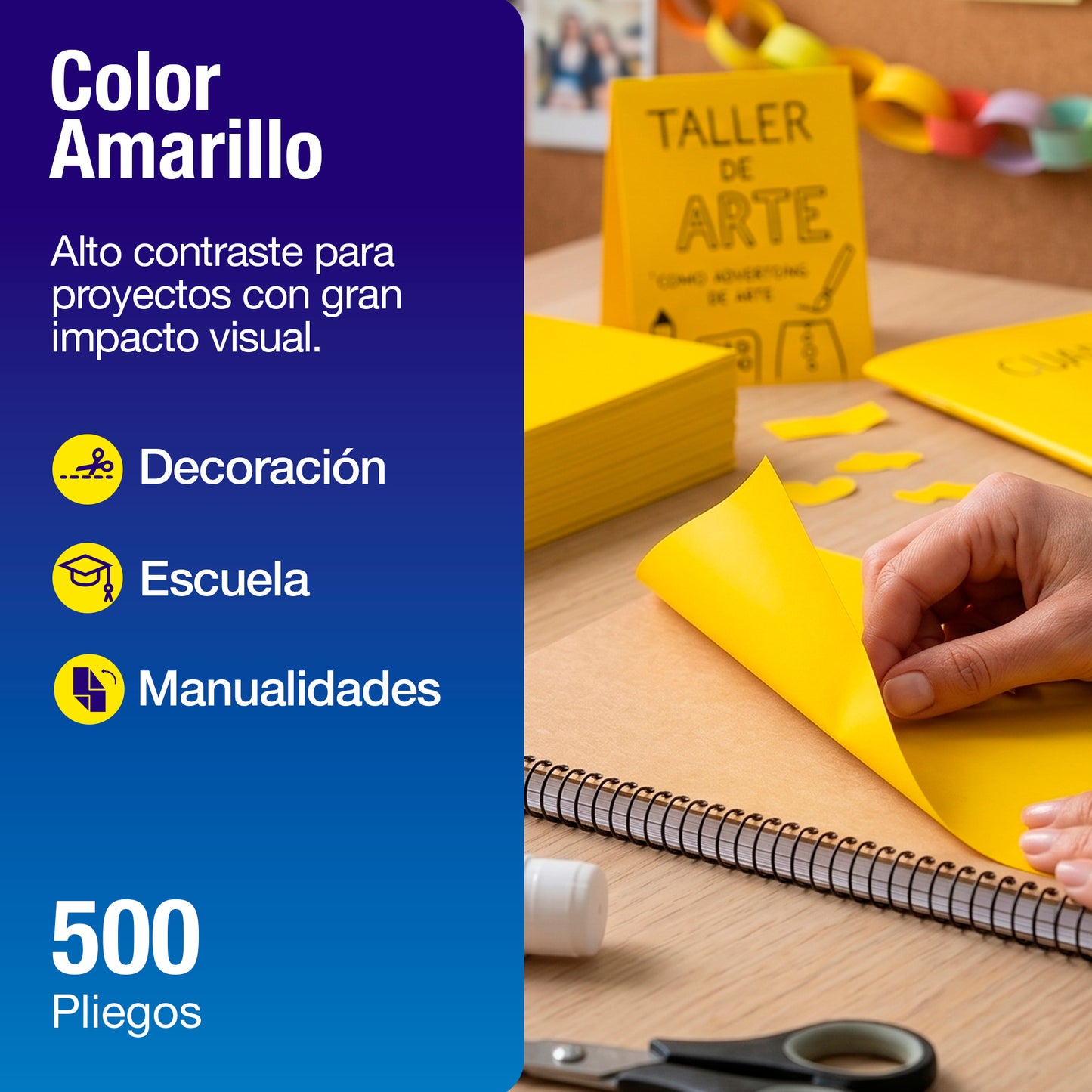 Papel Lustre Amarillo Canario 50x70 cm | Caja 500 hojas