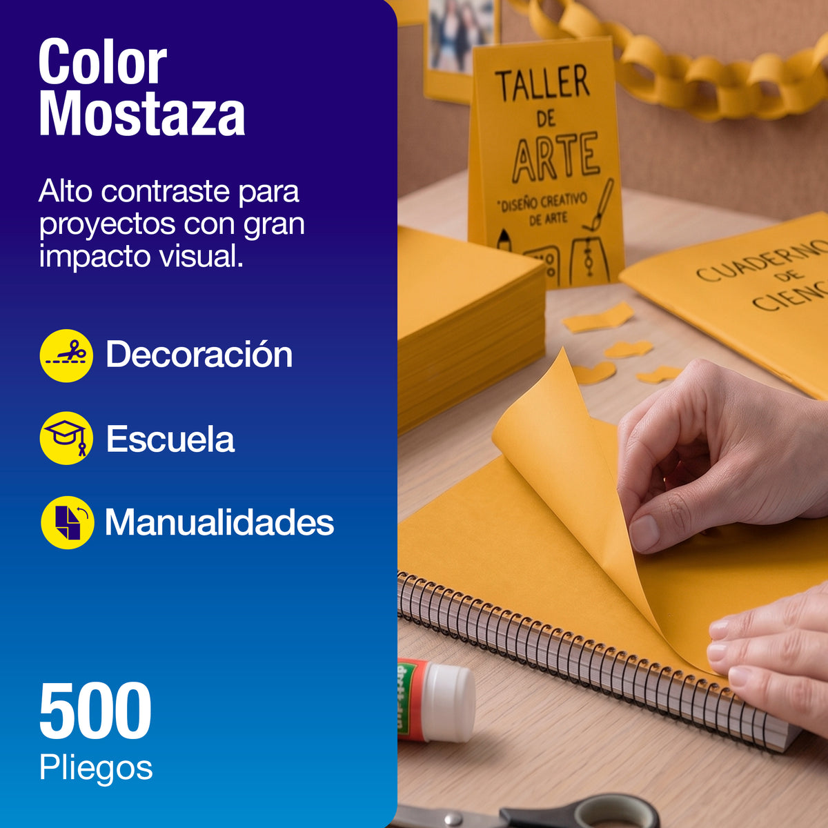 Papel Lustre Mostaza 50x70 cm | Caja 500 hojas