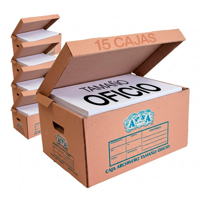 Caja de Archivo Muerto Tamaño Oficio | Cartón Kraft | Paquete 15 Piezas